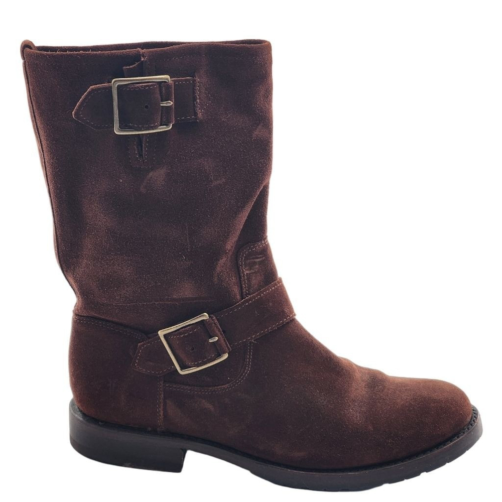 FRYE Natalie Mid Engineer Brown Suede Combat & Moto Boots 7.5